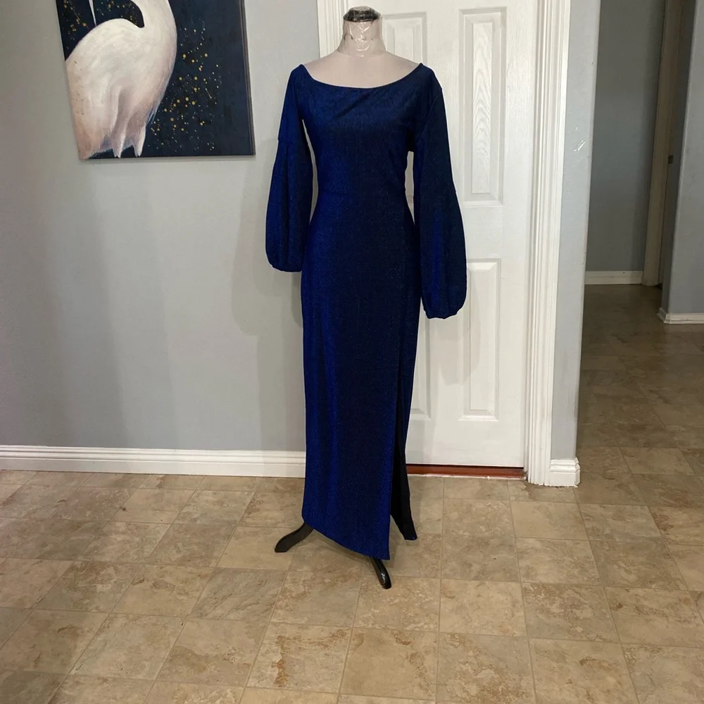 Women Large Dark blue, floor-length evening gown, balloon Sleeve - Picture 2 of 9